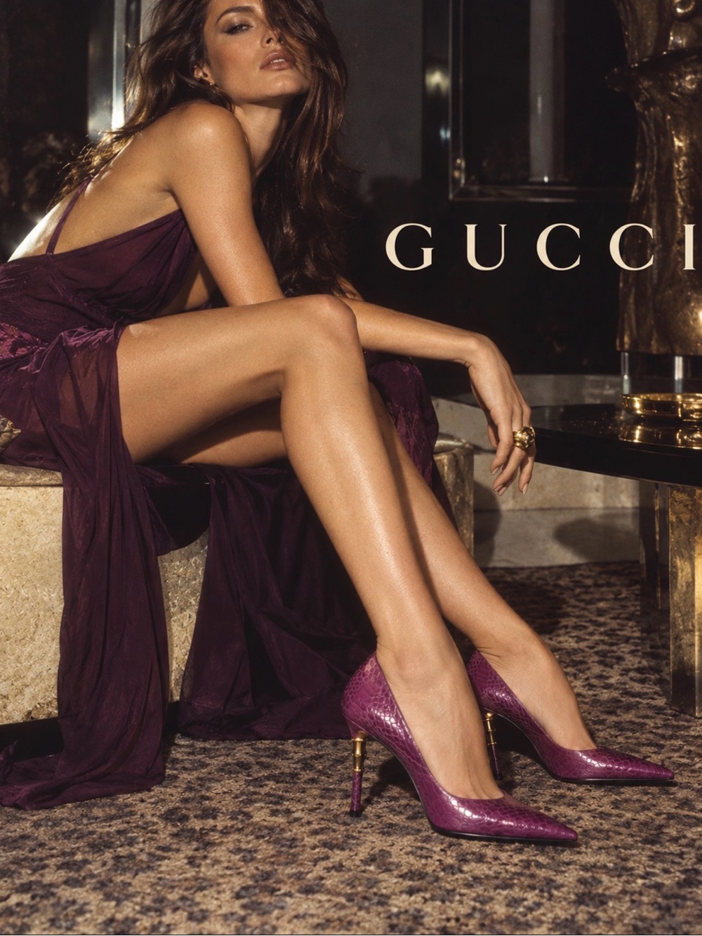 Vintage Tom Ford era Gucci purple snakeskin and bamboo heels